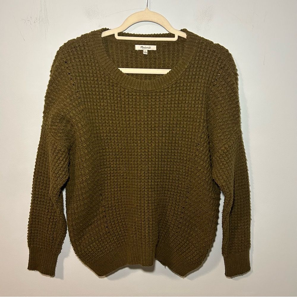 Madewell Olive Green Wool Blend Stitchmix Cable Knit Pullover Sweater Size Small